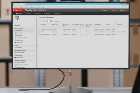 Ein Bild von einem flachen Computerbildschirm auf dem eine administrative Anwendungsoberfläche von Lenovo zu sehen ist.