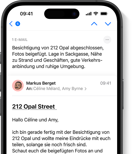 Apple Intelligence fasst eine lange E-Mail in der Mail-App zusammen