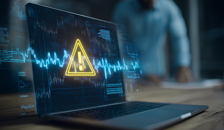 Laptop mit einem Warnsymbol auf dem Bildschirm