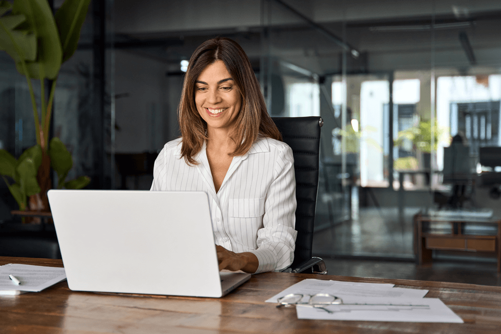 Woman working on laptop
