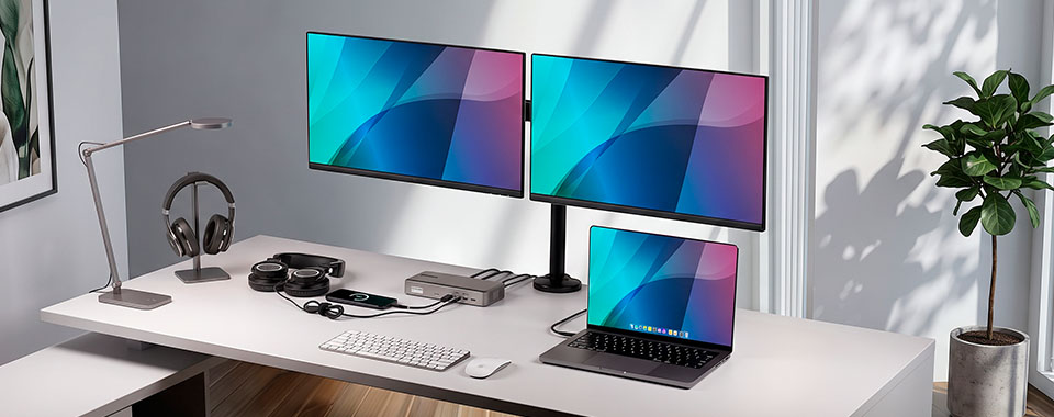 Office workstation with various StarTech items