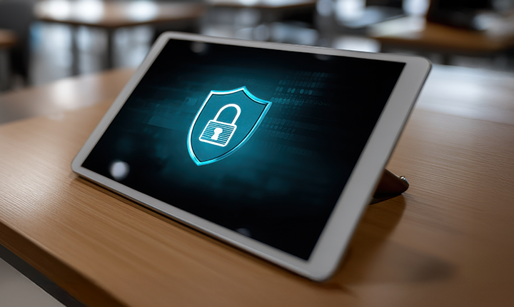 Ein Tablet mit einem Sicherheitsschlosssymbol auf dem Bildschirm