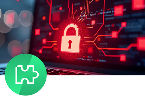 Red padlock icon on laptop screen with digital connections symbolizing IT security