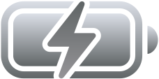 Icon of a battery with a lightning bolt in the center symbolizing energy or charging status