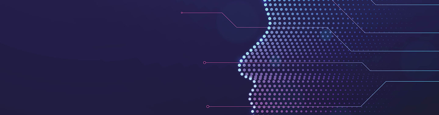 Abstract digital representation of a human profile with connecting lines on a dark background