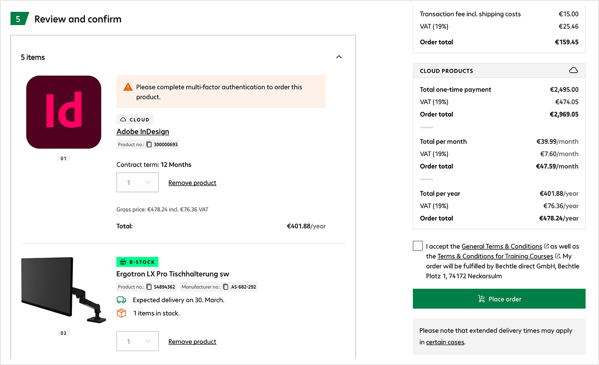 Checkout Step 5: Review and place order