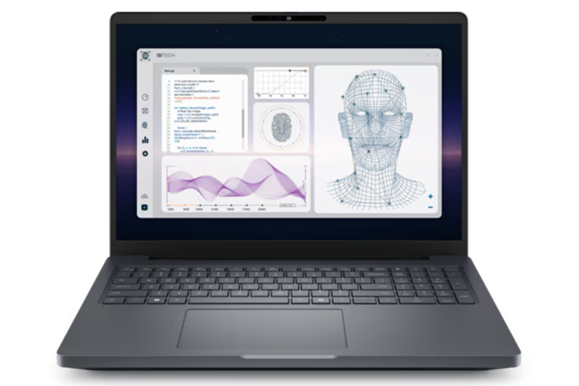Laptop displaying software for facial recognition and biometric analysis on the screen