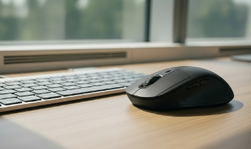 Kabellose Maus und Tastatur auf modernem Schreibtisch