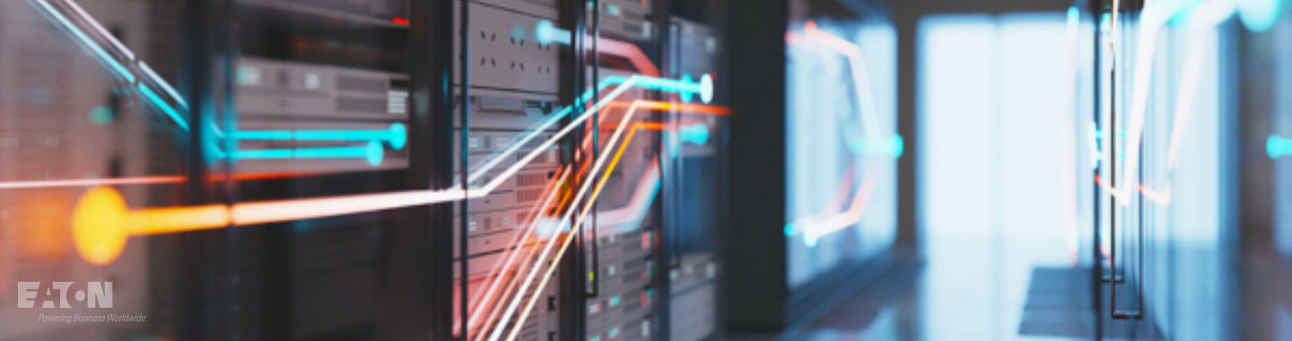 data centre with colourful lightning lines