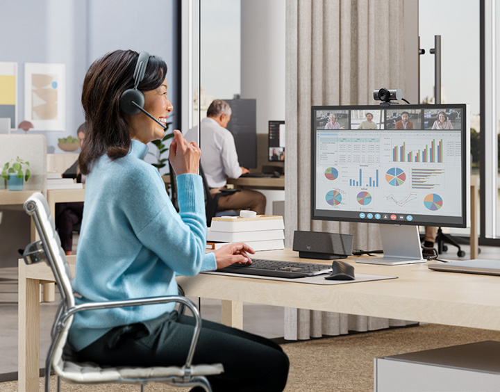 Woman with wireless headset