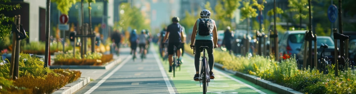 Menschen die Fahrrad fahren auf einer Fahrradstraße
