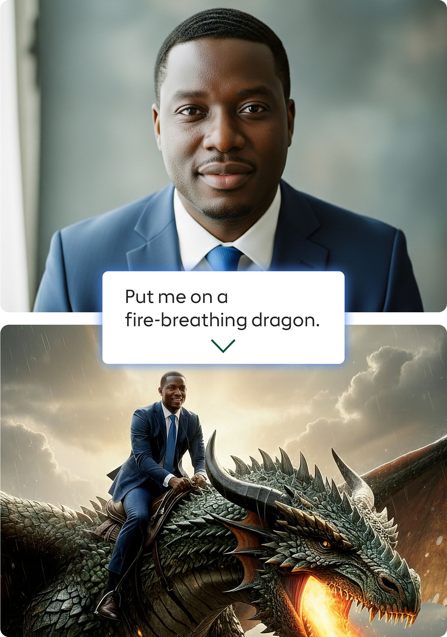 Man riding a fire-breathing dragon