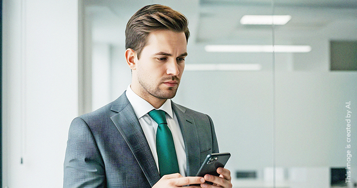 Business man looking to his smartphone.