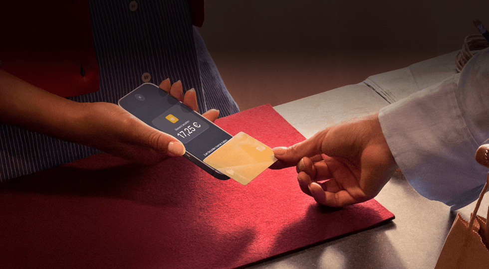 Contactless payment with smartphone and card at the checkout in retail