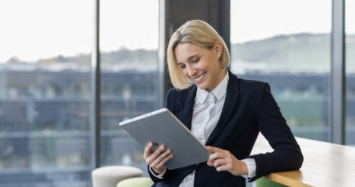 Woman looking at the tablet