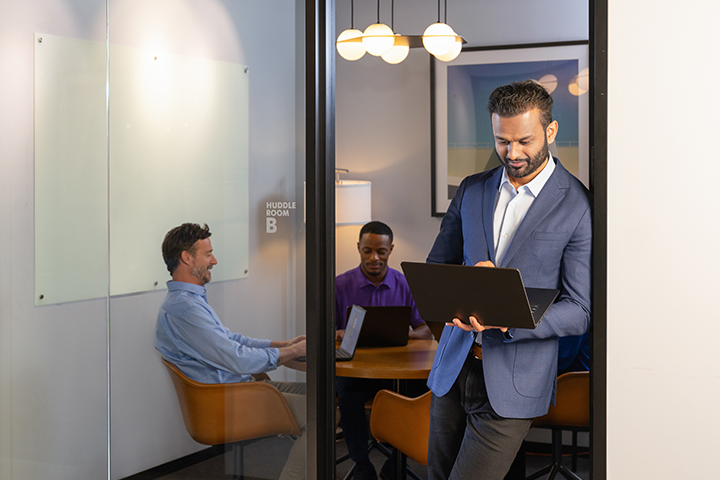 Business executive working on a laptop.
