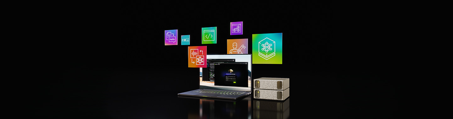 Dieses Banner zeigt einen Laptop vor schwarzem Hintergrund. Es sieht so aus als ob geöffnete Programmfenster um den Laptop herum schweben.