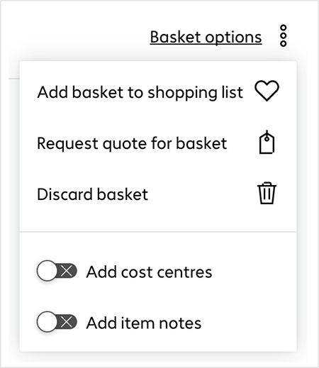 Open shopping basket promotions menu