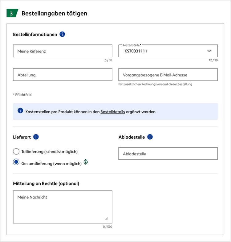 Checkout Schritt 3: Bestellangaben tätigen