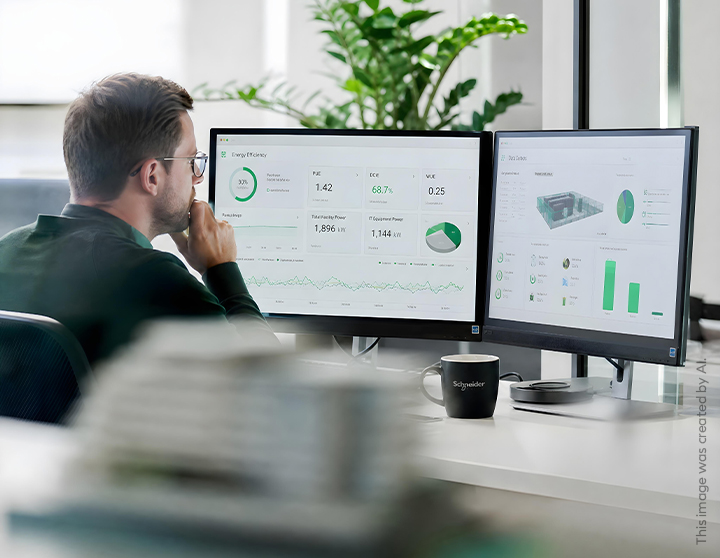A man is working in an office with an analytical report