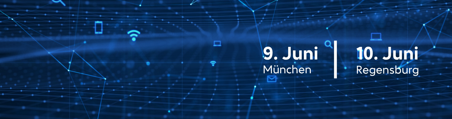 Ein Banner, das den Eventtitel "Hacky Hours." und die beiden Eventdaten in weißer Schrift auf blauem Hintergrund zeigt.