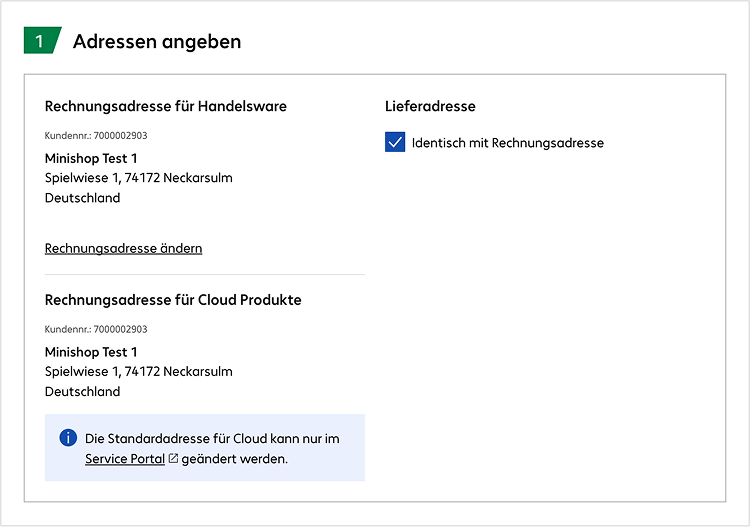 Checkout Schritt 1: Adressen angeben