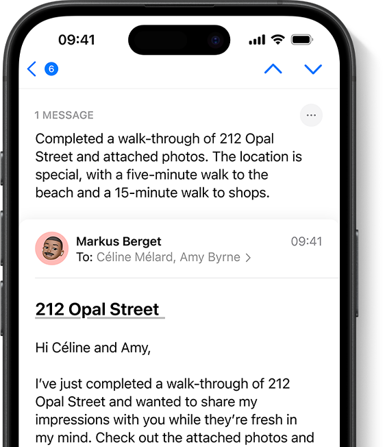Apple Intelligence summarizing a long email in the Mail app