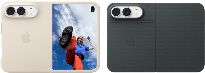 Smartphone with dual camera and matching leather case in neutral colors for stylish protection