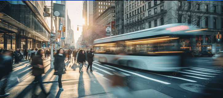 Bewegende Stadt bei Sonnenaufgang 