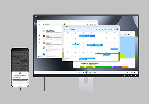 Smartphone and desktop screen displaying synchronized calendar and communication apps for seamless productivity