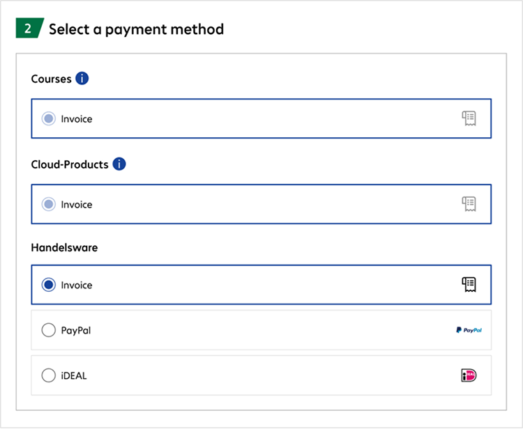 Checkout Step 2: Select payment method