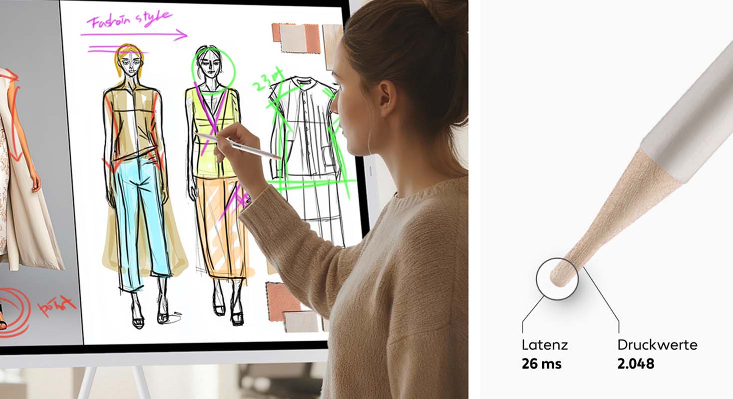 Eine junge Frau arbeitet am Samsung Flip WMFX Whiteboard