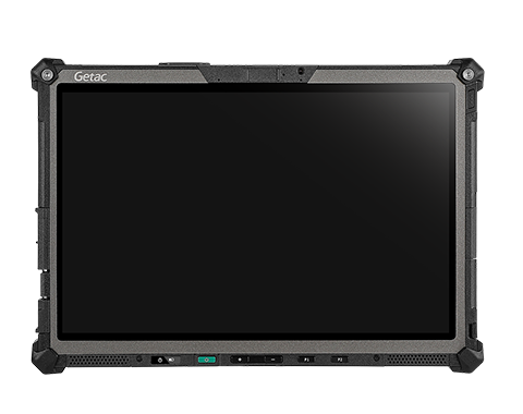Durable Getac tablet with large display and shock-resistant casing designed for use in demanding environments