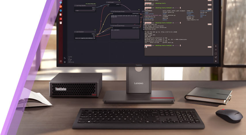 Auf dem Schreibtisch steht eine Lenovo ThinkStation PGX Workstation.