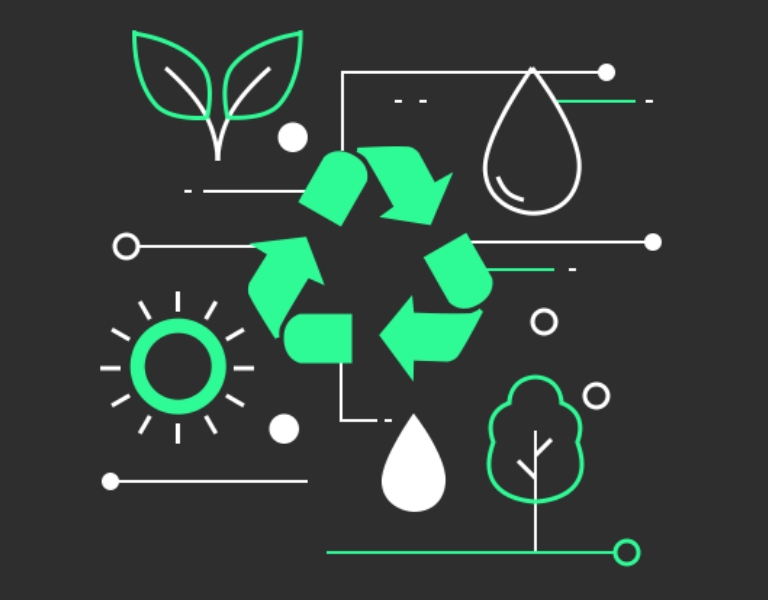 Nachhaltigkeitssymbole auf dunklem Hintergrund