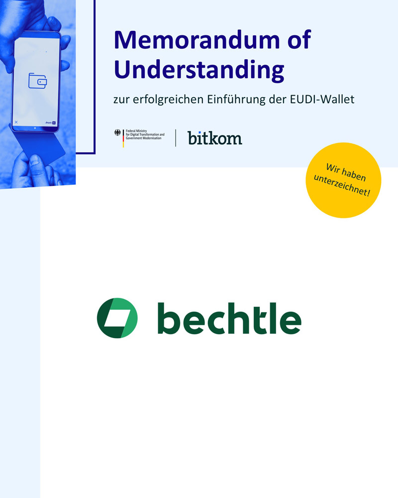 Memorandum of Understanding zur Einführung der EUDI-Wallet mit Logos von Bundesministerium, Bitkom und Bechtle