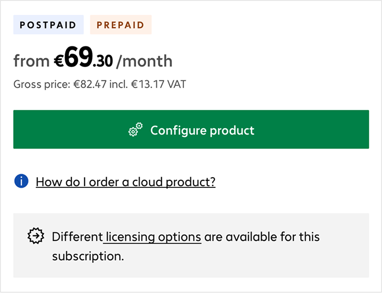 The lower section of the shopping area on a cloud product detail page