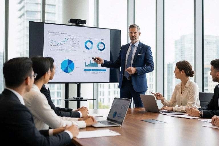 Business-Meeting mit Präsentation im Konferenzraum
