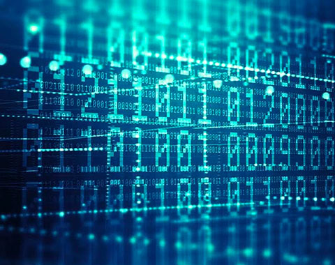 Digital representation of binary code and data streams symbolizing information processing and IT technology