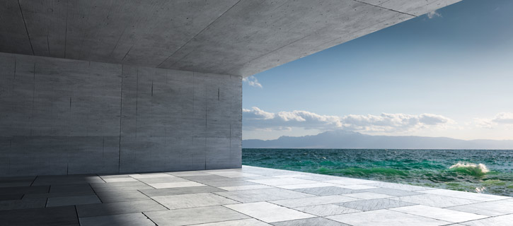 Futuristic building at ocean