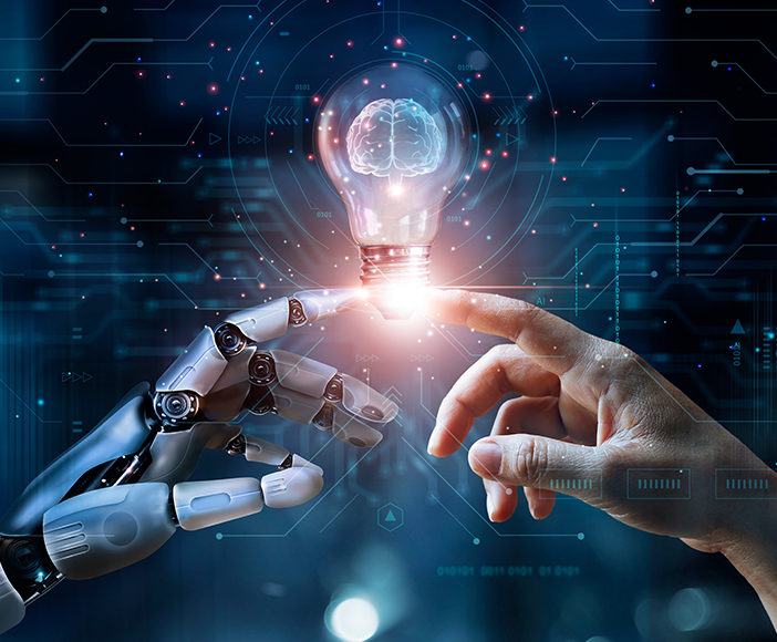 An AI hand touches a human hand