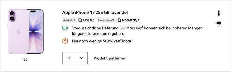 Position von Produktaktionen und Verschiebesymbol