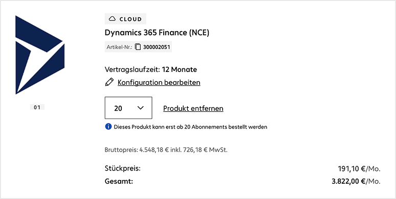 Cloud‑Produkt im Warenkorb