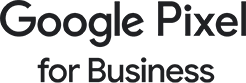 Schriftzug Google Pixel for Business in schwarzer Schrift auf weißem Hintergrund als Markenkennzeichnung