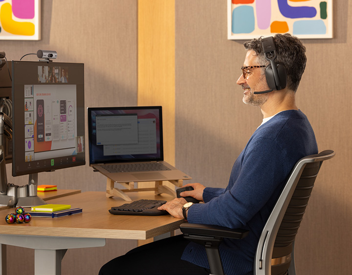 Man working with headset