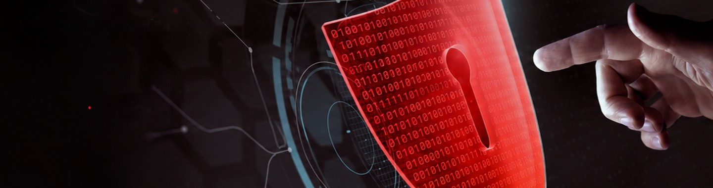 The main banner on this event page shows the Bechtle and TrendAI logos in the top left-hand corner against a dark background. The image depicts a floating red knight’s shield bearing a lock symbol. A human hand is visible on the right-hand side. The index finger of the hand is almost touching the lock symbol.