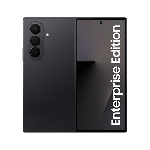 Smartphone mit dreifacher Kamera und großem Display, auf dem Enterprise Edition angezeigt wird
