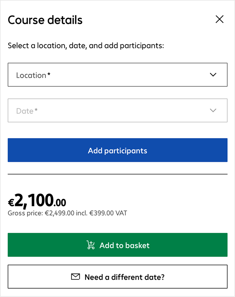 The lower section of the shopping area on a training product detail page