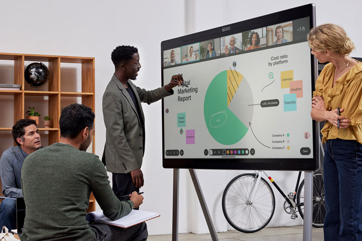 A team meeting around a Cisco Board Pro G3 display