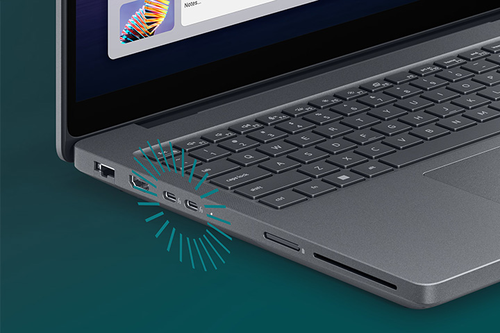 Laptop with multiple ports including USB-C and HDMI for versatile connectivity with peripheral devices